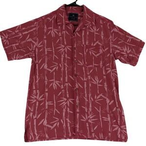 Vtg Robert Stock Silk Shirt Men's Medium‎ Red Hawaiian Floral Casual Summer